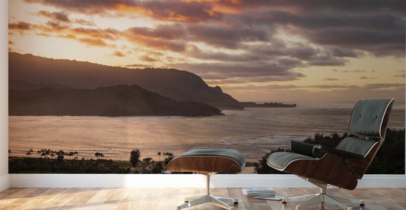 Breathtaking aerial view of sunset over Hanalei Bay landscape Wall Murals