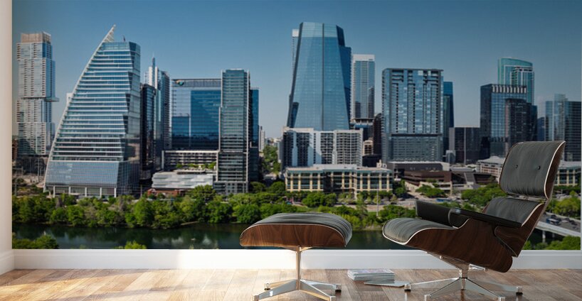 Aerial city skyline of Austin Texas in spring 2025 from park Wall Murals