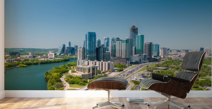 Spring aerial skyline of downtown Austin Texas with iconic cityscape Wall Murals
