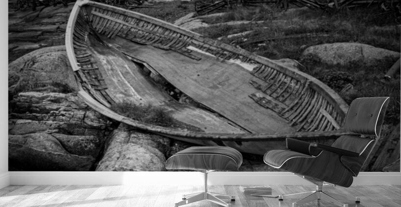 Monochrome abandoned rowing boat in Peggys Cove Wall Murals