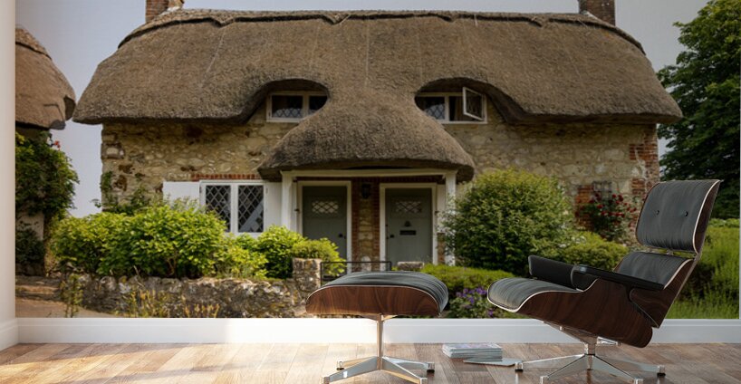 Pair of cute thatched cottages on hill in Godshill on the Isle o Wall Murals