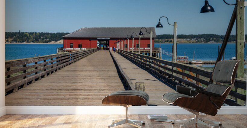Wooden pier leading to famous red Coupeville wharf on Whidbey Is Wall Murals