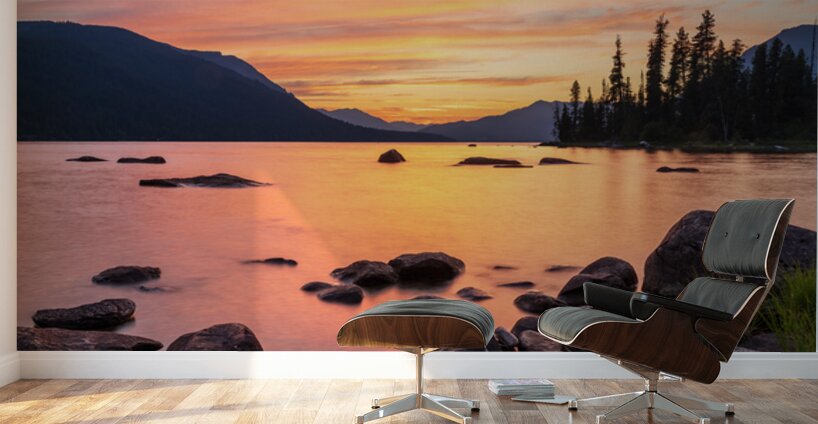 Vibrant sunset over Lake Wenatchee in the Cascade Mountains WA Wall Murals
