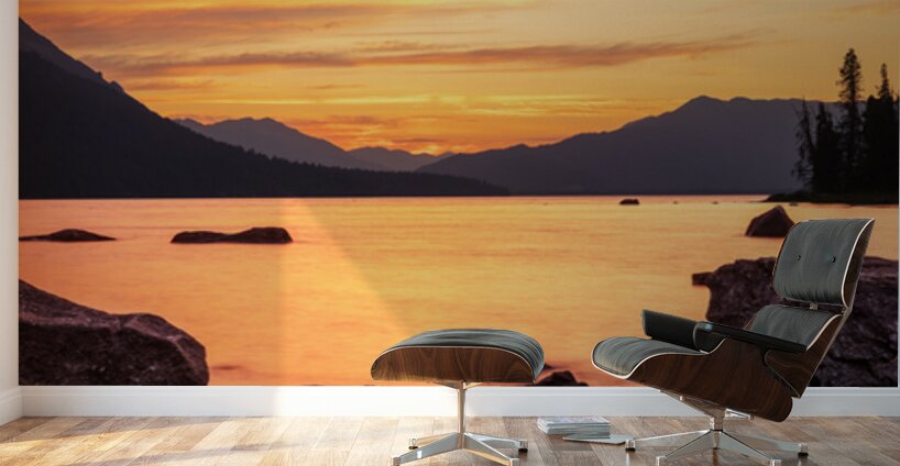 Vibrant sunset over Lake Wenatchee in the Cascade Mountains WA Wall Murals
