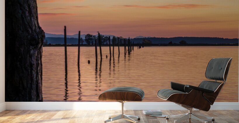 Dramatic sunset clouds over Possession Sound Everett in Washingt Wall Murals