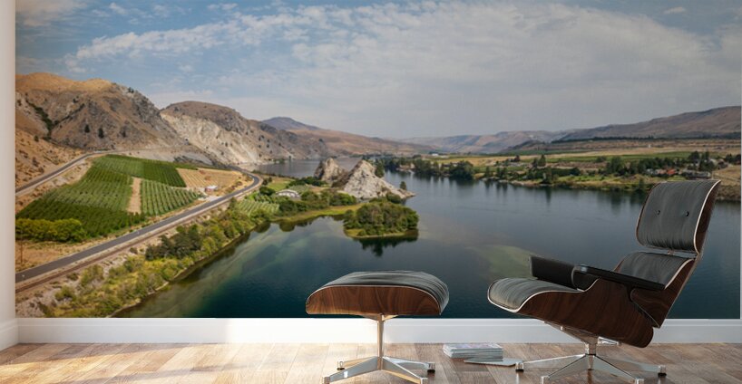Aerial view of Columbia River by Maplecreek and Orondo in Washin Wall Murals