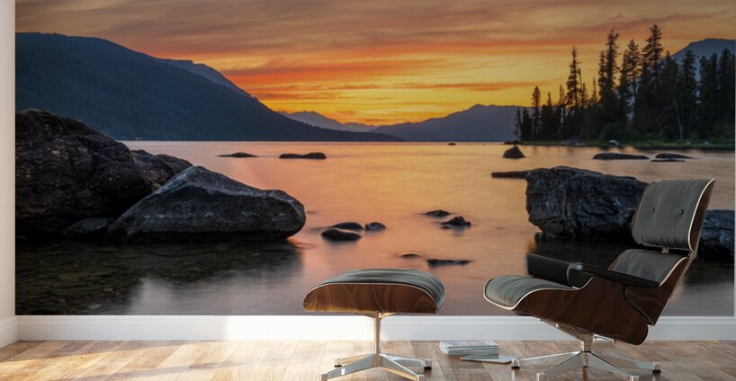 Vibrant sunset over Lake Wenatchee in the Cascade Mountains WA Wall Murals