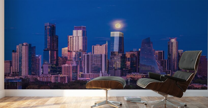 Harvest moon over the Austin skyline from Zilker Park Wall Murals