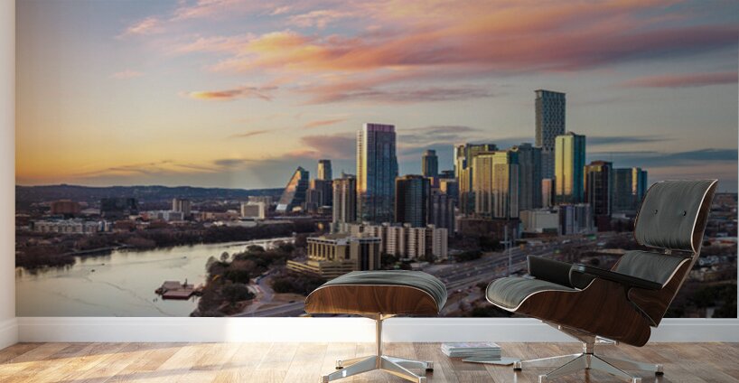 Wide panorama 2026 Austin skyline at sunset Wall Murals