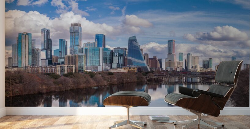 Panoramic Photography of Austin Skyline with New Skyscraper Refl Wall Murals