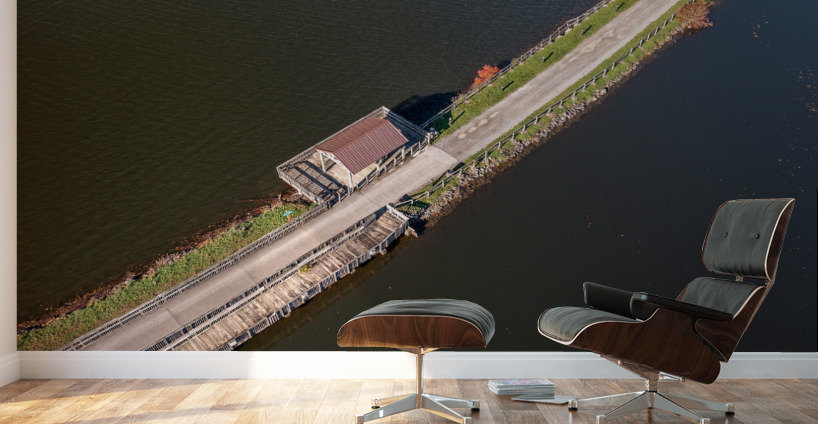 Aerial view of the lake and trail at Cheat Lake Park Wall Murals
