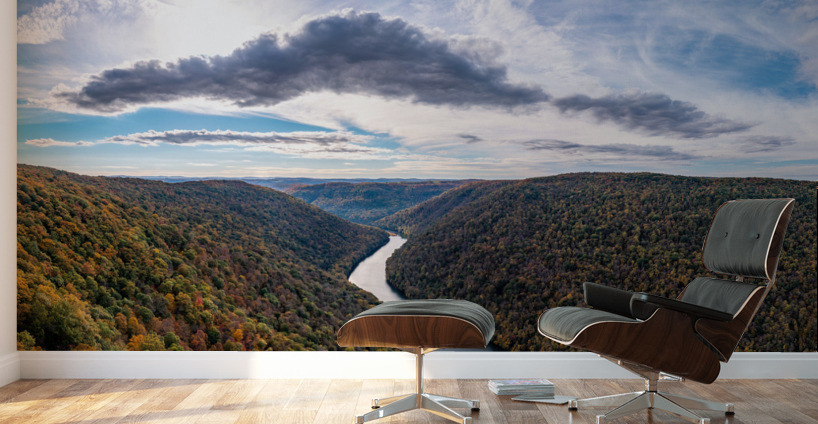  Wide panorama of Cheat River valley in West Virginia with fall colors Wall Murals