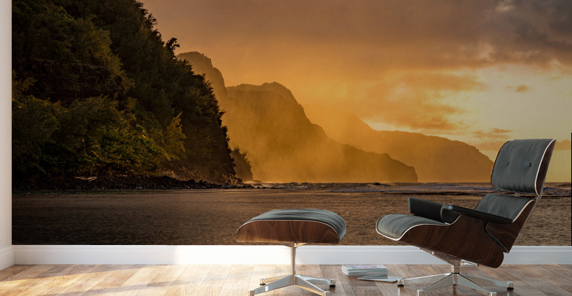 Sunset over the receding mountains of the Na Pali coast of Kauai Wall Murals