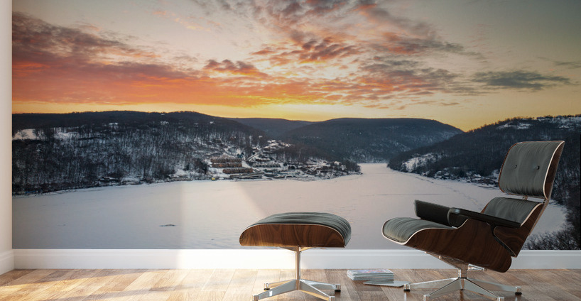 Aerial sunrise over frozen Cheat Lake Morgantown Wall Murals