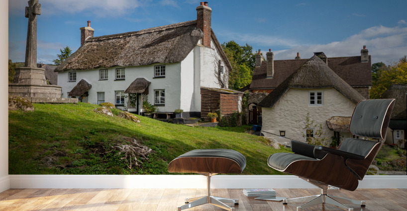 Thatched cottages in Lustleigh in Devon Wall Murals
