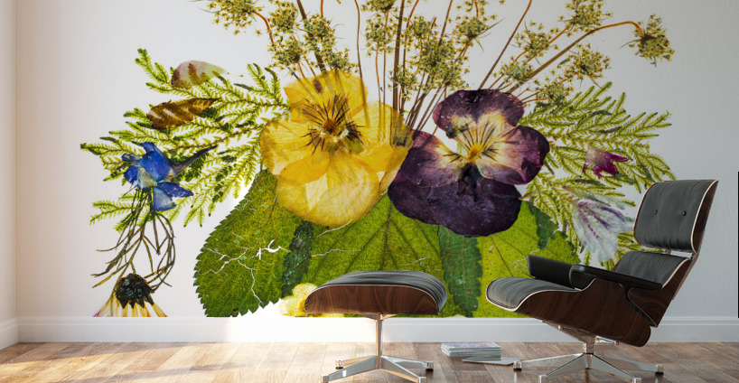 Arrangement of dried pressed flowers Wall Murals