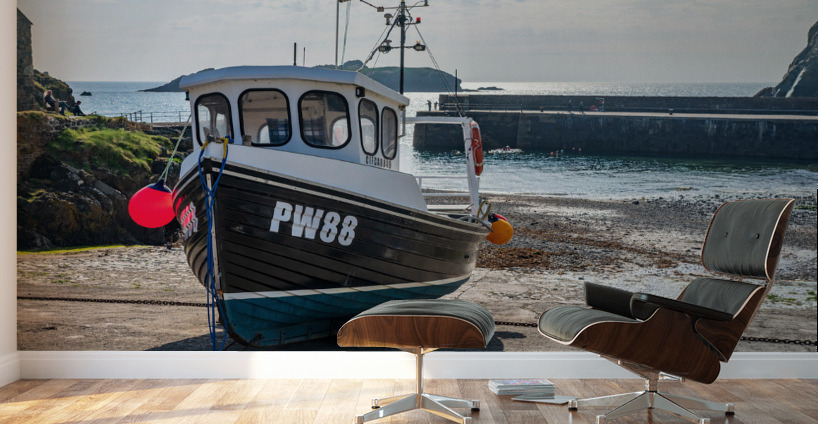 Fishing boat in old harbour at Mullion Cove in Cornwall Wall Murals