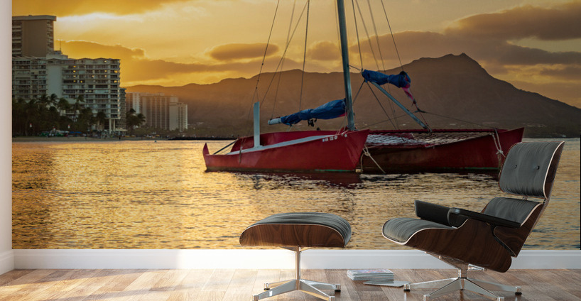 Sunrise over Diamond Head from Waikiki Hawaii Wall Murals