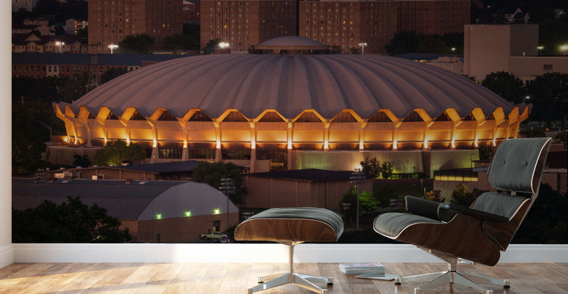 Illuminted Coliseum at WVU at dusk Wall Murals
