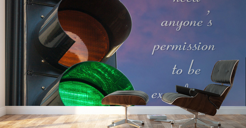 Green light on traffic signal against sunrise as concept Wall Murals