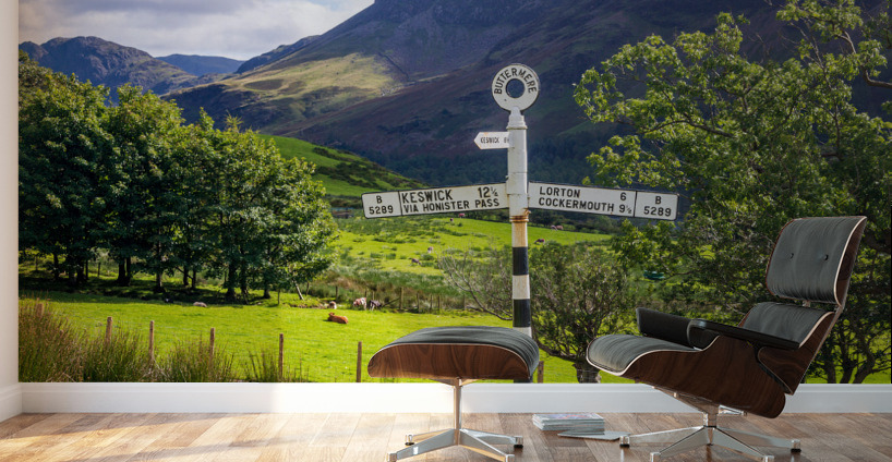 Buttermere road sign in english lake district Wall Murals