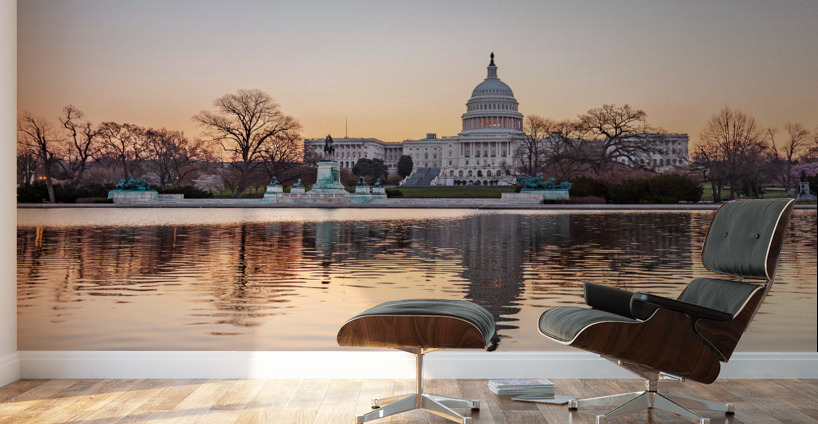 Dawn behind the dome of the Capitol in DC Wall Murals