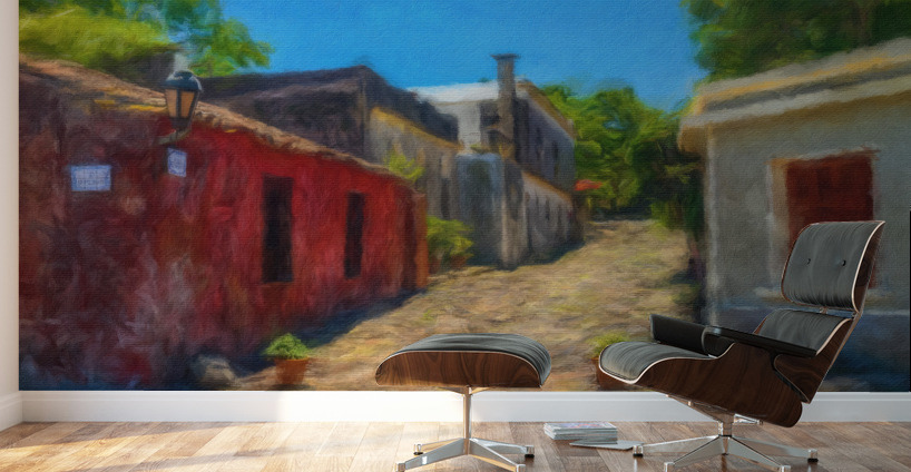 Oil painting of Street of Sighs in Colonia del Sacramento Wall Murals