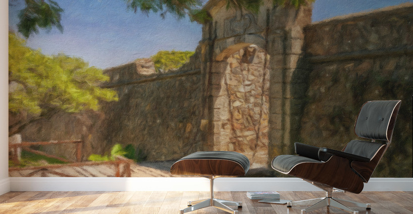 Oil painting of gate in town walls in Colonia del Sacramento Wall Murals