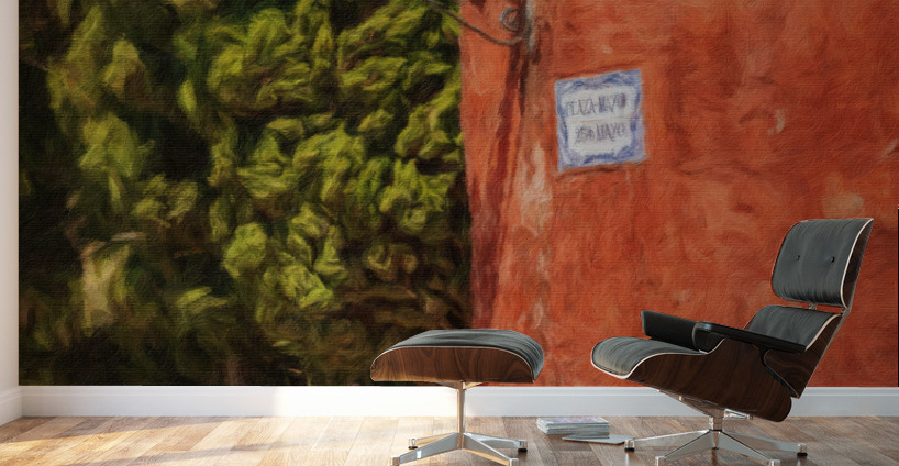 Oil painting of street lantern in Colonia del Sacramento Wall Murals