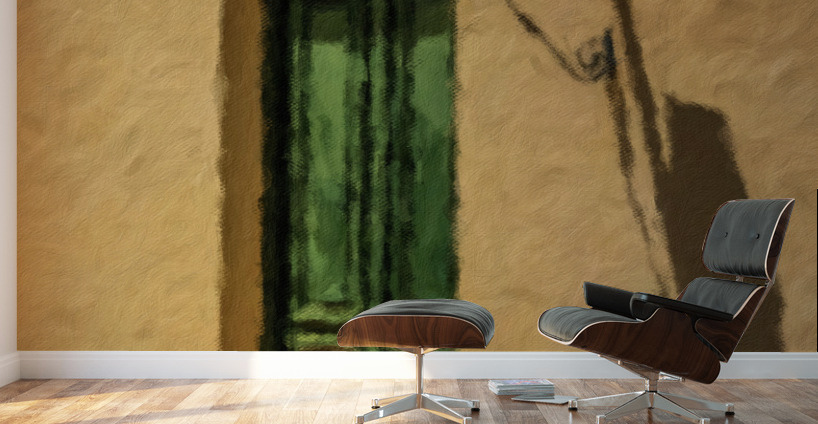 Oil painting of green door in Colonia del Sacramento Wall Murals