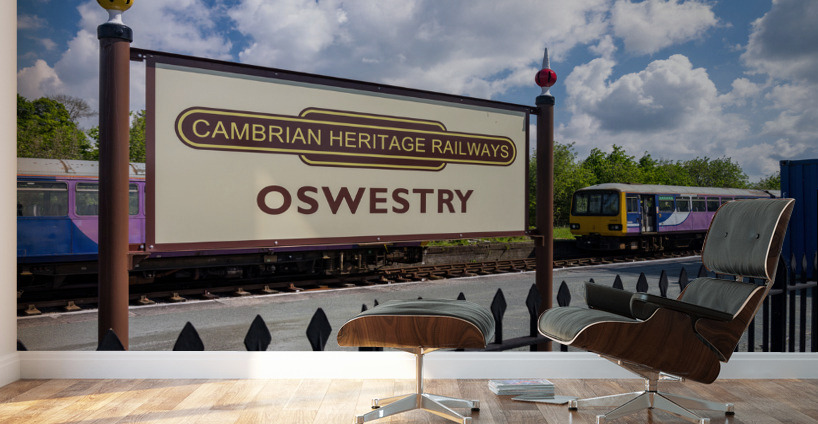 Oswestry railway station sign in Shropshire Wall Murals
