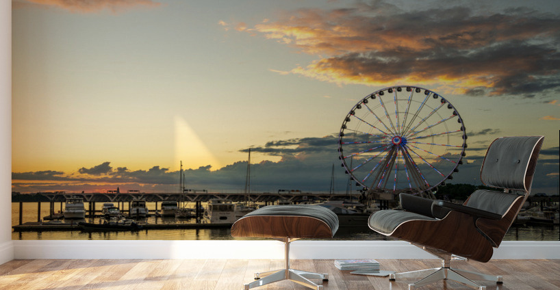Ferris wheel at National Harbor at sunset Wall Murals