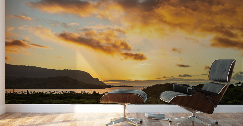 Sunset over Hanalei bay from overlook on the road Wall Murals