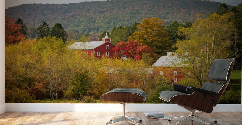 Historic red barn and farm nestled in fall colors in West Virgin Wall Murals