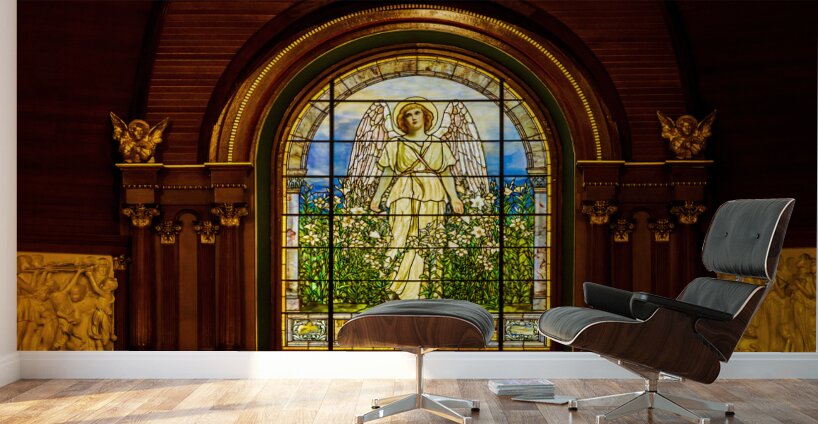 The Angel among the Lilies. Tiffany stained glass window. 1896 Wall Murals