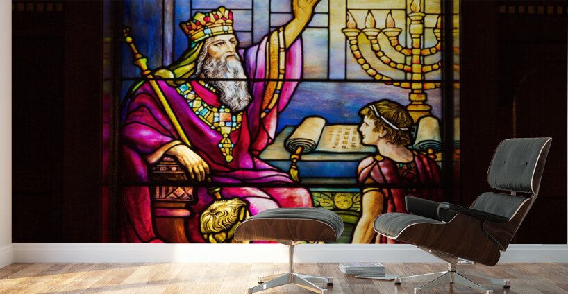 David set singers before the Lord. Tiffany stained glass window. Wall Murals