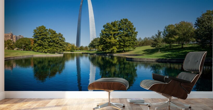 Gateway Arch of St Louis Missouri reflecting in the lake Wall Murals
