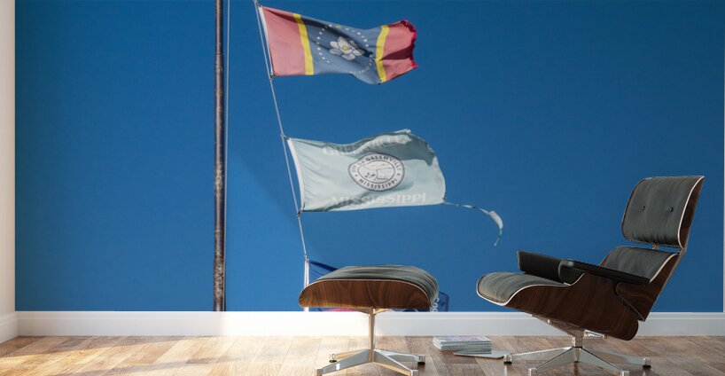 Flagpole with multiple flags in the small town of Greenville MS Wall Murals