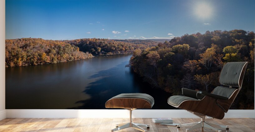 Panoramic fall trees around the water at Cheat Lake Park Morgan Wall Murals