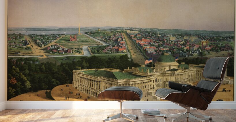 Low-angle birds-eye view of central Washington DC from 1852 Wall Murals
