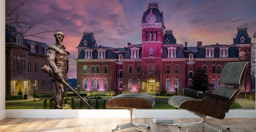 Mountaineer statue in front of Woodburn Hall at WVU Wall Murals