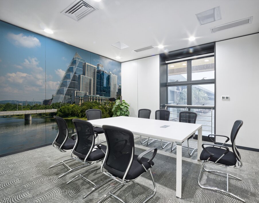 Cityscape of apartments in Austin Texas across Lady Bird Lake Wall Printing