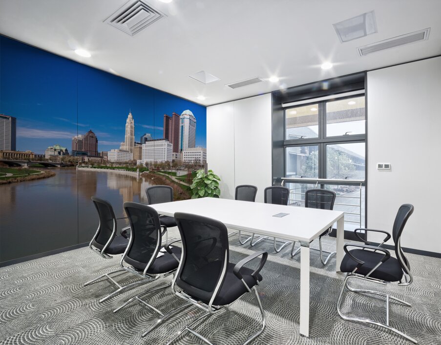 Columbus Ohio waterfront skyline after flood on river scioto Wall Printing