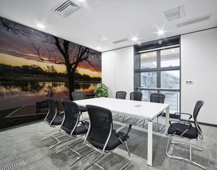 Dramatic sunset over Legacy Hills Park lake and golf course near Wall Printing