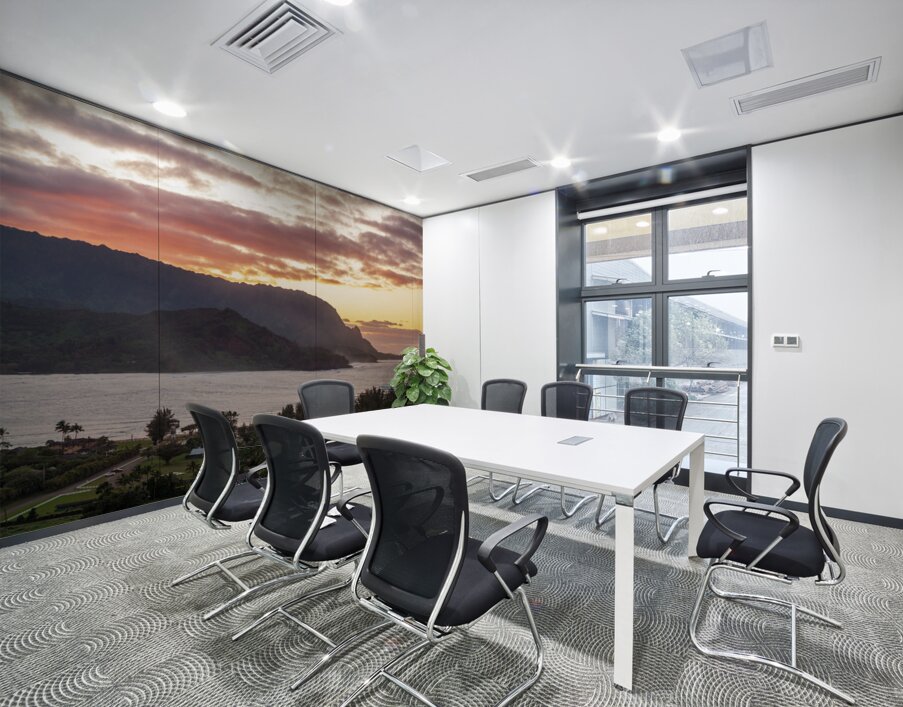 Dramatic aerial view of sunset over Hanalei Bay landscape Wall Printing