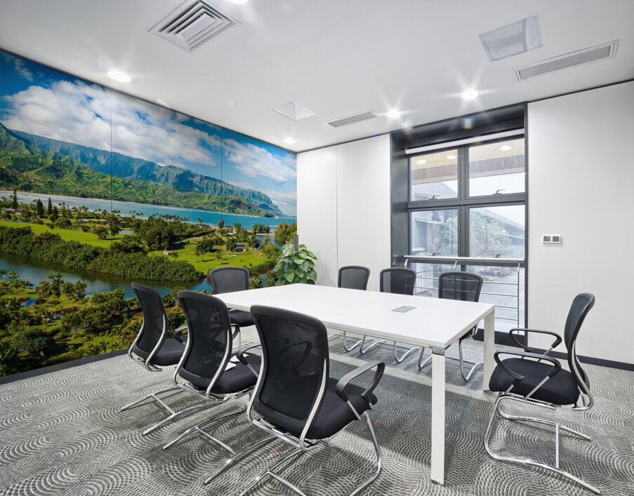 Aerial view of Hanalei Bays verdant landscape blue sky Wall Printing