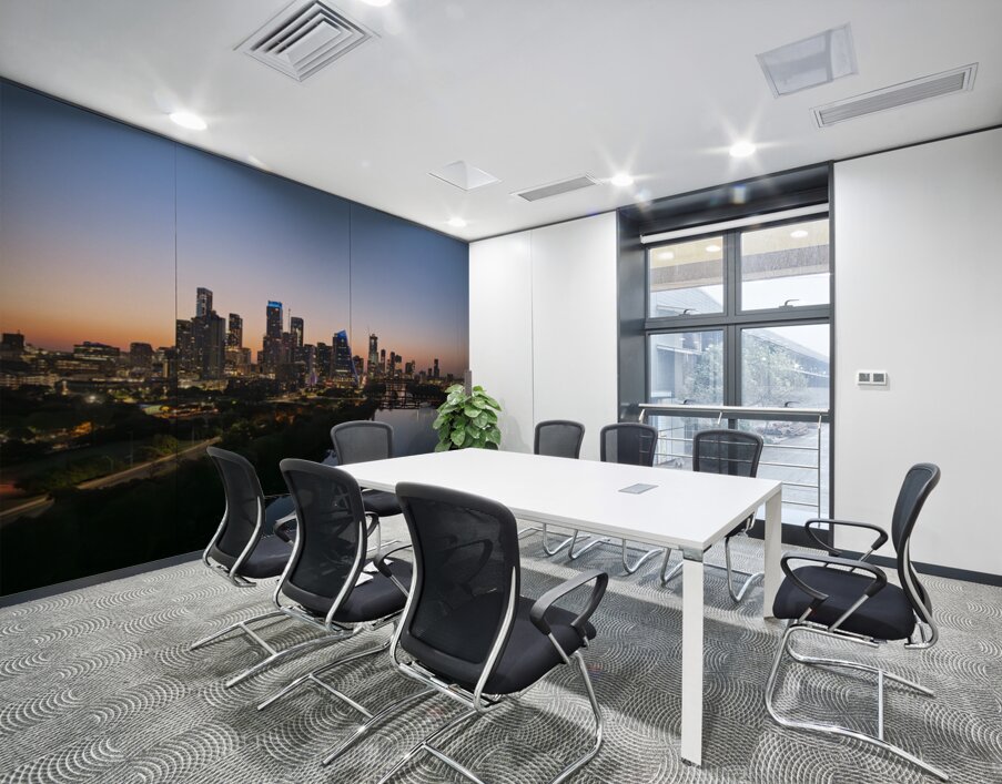 Orange skies behind skyline of Austin Texas as sun starts to ris Wall Printing