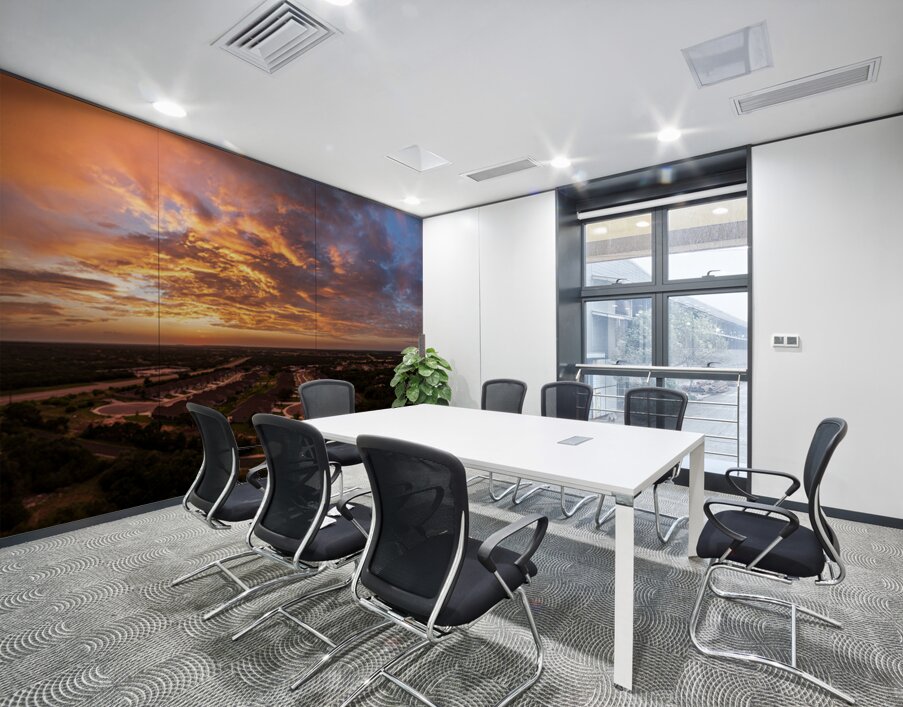 Dramatic sunset seen from drone over Georgetown Texas residentia Wall Printing