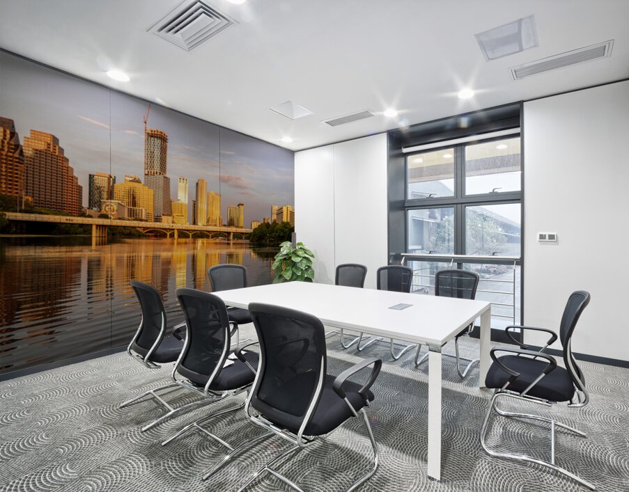 Waterline dominates city skyline of Austin Texas at sunset in 20 Wall Printing