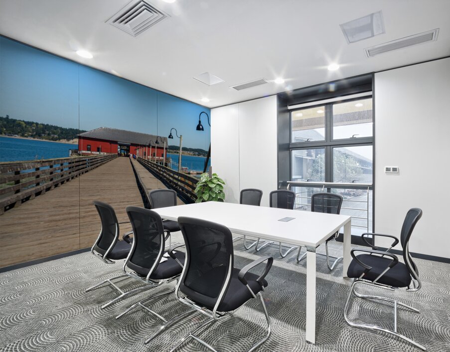 Wooden pier leading to famous red Coupeville wharf on Whidbey Is Wall Printing